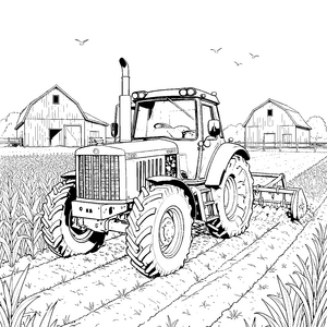 Mächtiger Traktor auf dem Feld Bastelvorlage für neugierige Bauernhoffreunde
