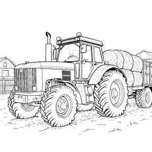 Mächtiger Traktor mit Heuballen Ausmalvorlage für mutige Landwirtskinder
