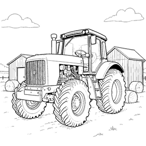 Wuchtiger Traktor bei Scheunen Malvorlage für kleine Landwirte