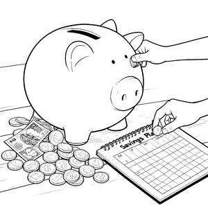 Lernbereites Sparschwein mit Münzen Bastelmotiv für kleine Sparfüchse