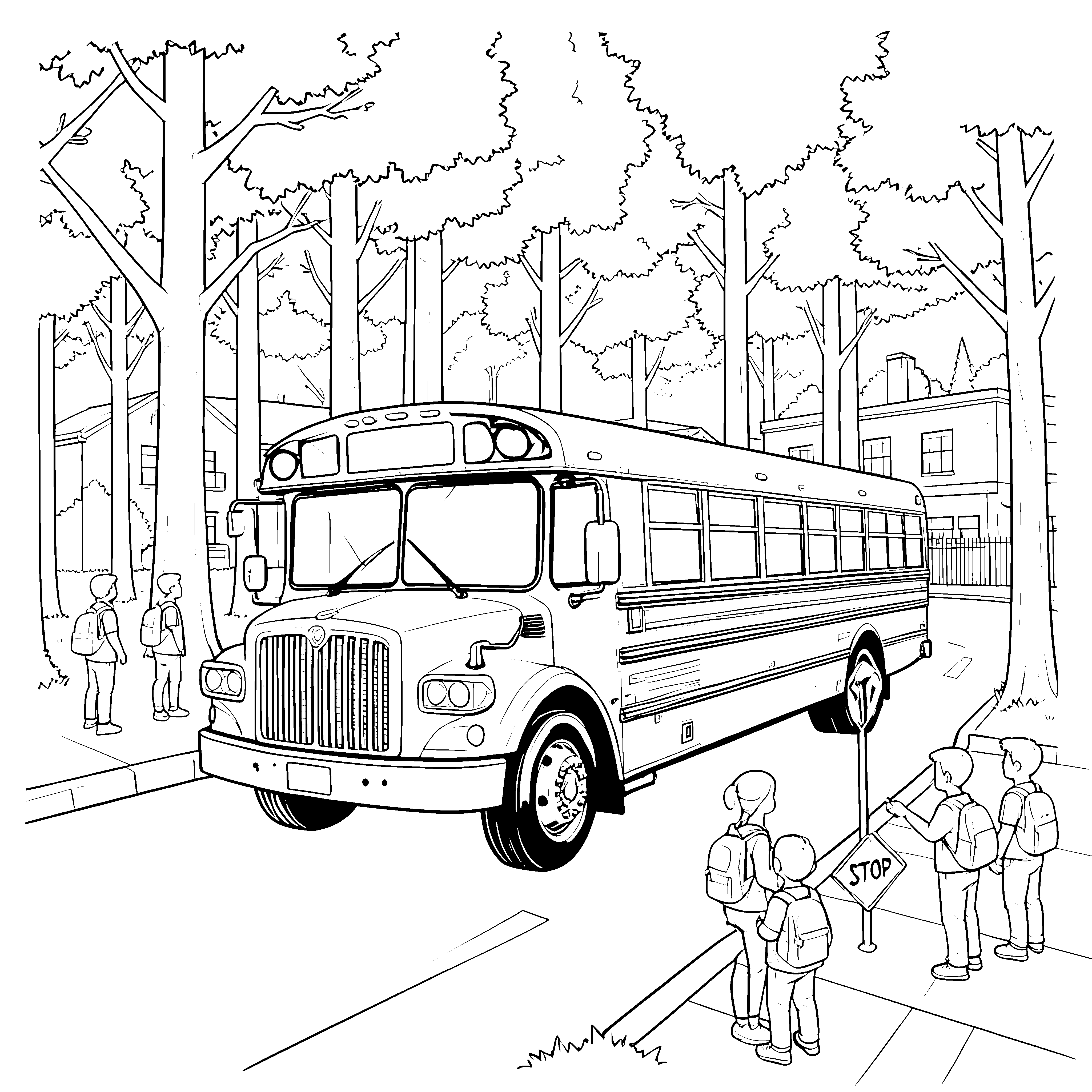 Stoppschild und Schulbus-Malbild für junge Schulgeher