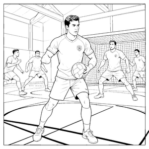 Fokussierter Handballspieler auf dem Spielfeld Ausmalvorlage für Hallensportler