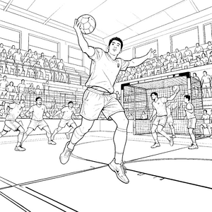 Energievoller Handballspieler im Sprung Bastelvorlage für kreative Hallensportler