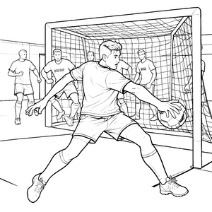 Konzentrierter Handballspieler vor dem Tor Malvorlage für verträumte Balljäger