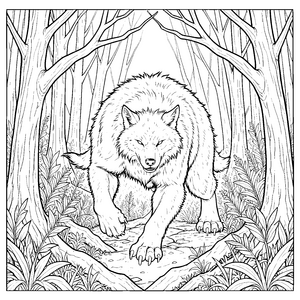 Majestätischer Werwolf auf steinigem Pfad Malvorlage für Abenteurer