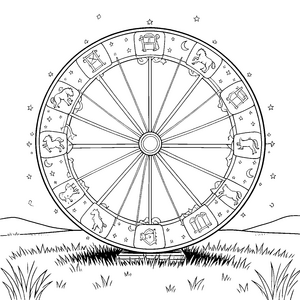 Magisches Sternzeichen-Riesenrad Ausmalvorlage für Wüstenwanderer