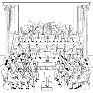 Großes Orchester mit Violinen Malbild für neugierige Konzertbegeisterte