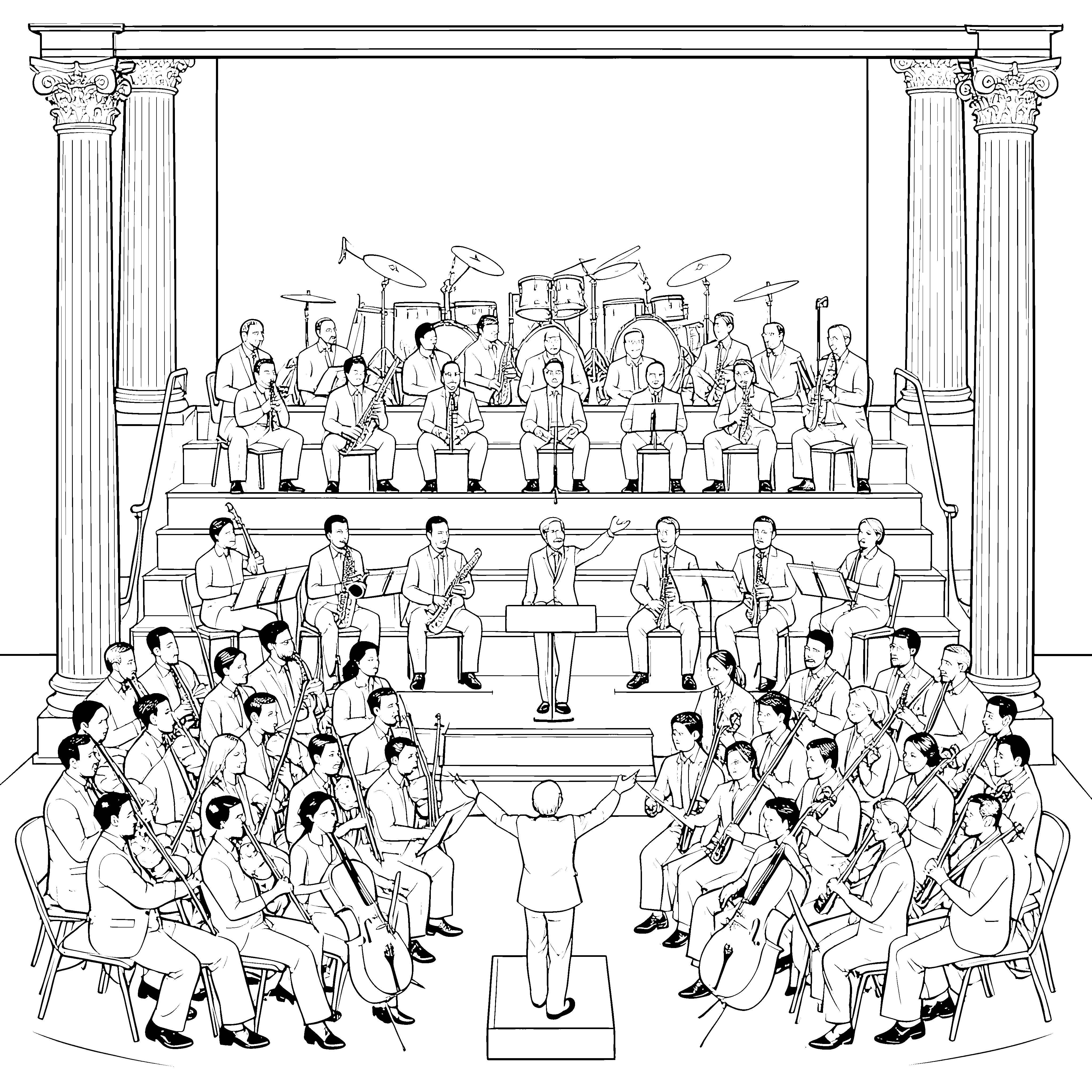 Großes Orchester mit Violinen Malbild für neugierige Konzertbegeisterte