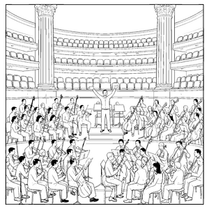 Großes Orchester mit Violinen Malvorlage für malfreudige Musikfans