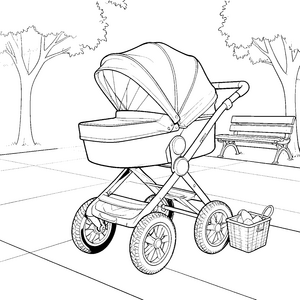 Friedlicher Kinderwagen mit Korb Malvorlage für kleine Parkbesucher