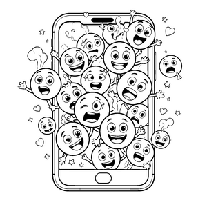 Verspielte Emojis auf dem Smartphone Bastelmotiv für kleine Technikfans