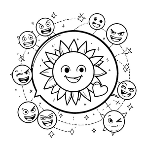 Fröhliche Sonnen-Emojis Malbild für mutige Smileyfreunde