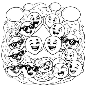 Verspielte Emojis mit Sonnenbrillen Malbild für neugierige Smileyfreunde