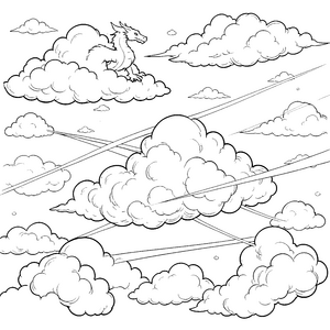 Majestätischer Wolkenhimmel mit Drache Ausmalvorlage für Drachenfans