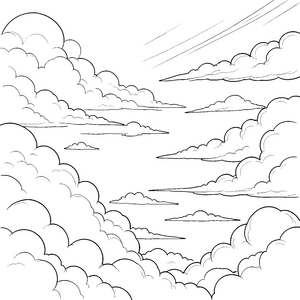 Sanfte Wolkenformationen mit Linien Malbild für kleine Himmelsfreunde