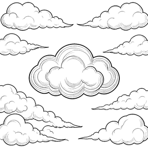 Sanfte Wolken mit feinen Linien Ausmalbild für kleine Himmelswunder