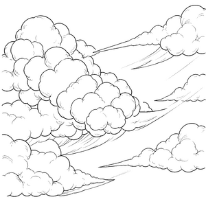 Dynamische Wolken mit Schweifen Ausmalbild für fröhliche Himmelsbeobachter