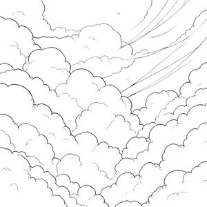 Bauschige Wolken mit Linien Ausmalvorlage für kreative Himmelsreisen