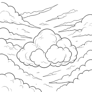 Bauschige Wolken mit Schleiern Ausmalvorlage für fröhliche Himmelsfreunde