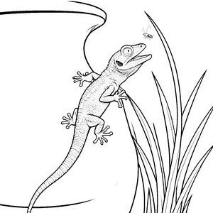 Wachsamer Gecko an Grashalmen Bastelvorlage für kreative Naturforscher