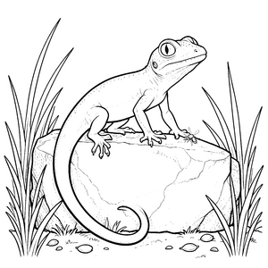 Wachsamer Gecko auf Stein Bastelmotiv für malfreudige Felsfreunde