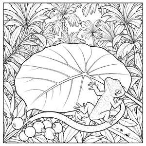 Exotischer Gecko an herzförmigem Blatt Bastelmotiv für kleine Dschungelprofis