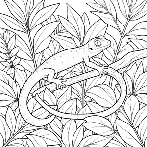 Flinker Gecko am Ast Malvorlage für kleine Tropenbegeisterte