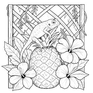 Exotischer Gecko auf Ananas Malbild für mutige Tropenfreunde