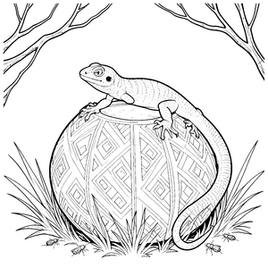 Musterhafter Gecko auf geometrischem Ball Bastelmotiv für mutige Wüstenkinder