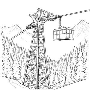 Imposante Seilbahn über Nadelwald Malbild für fröhliche Waldwanderer