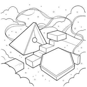 Fantastische Formen mit Dreieck und Hexagon Malbild für neugierige Geometriefreunde