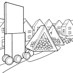 Stadtescape mit Pyramiden und Blöcken Malbild für mutige Baumeister