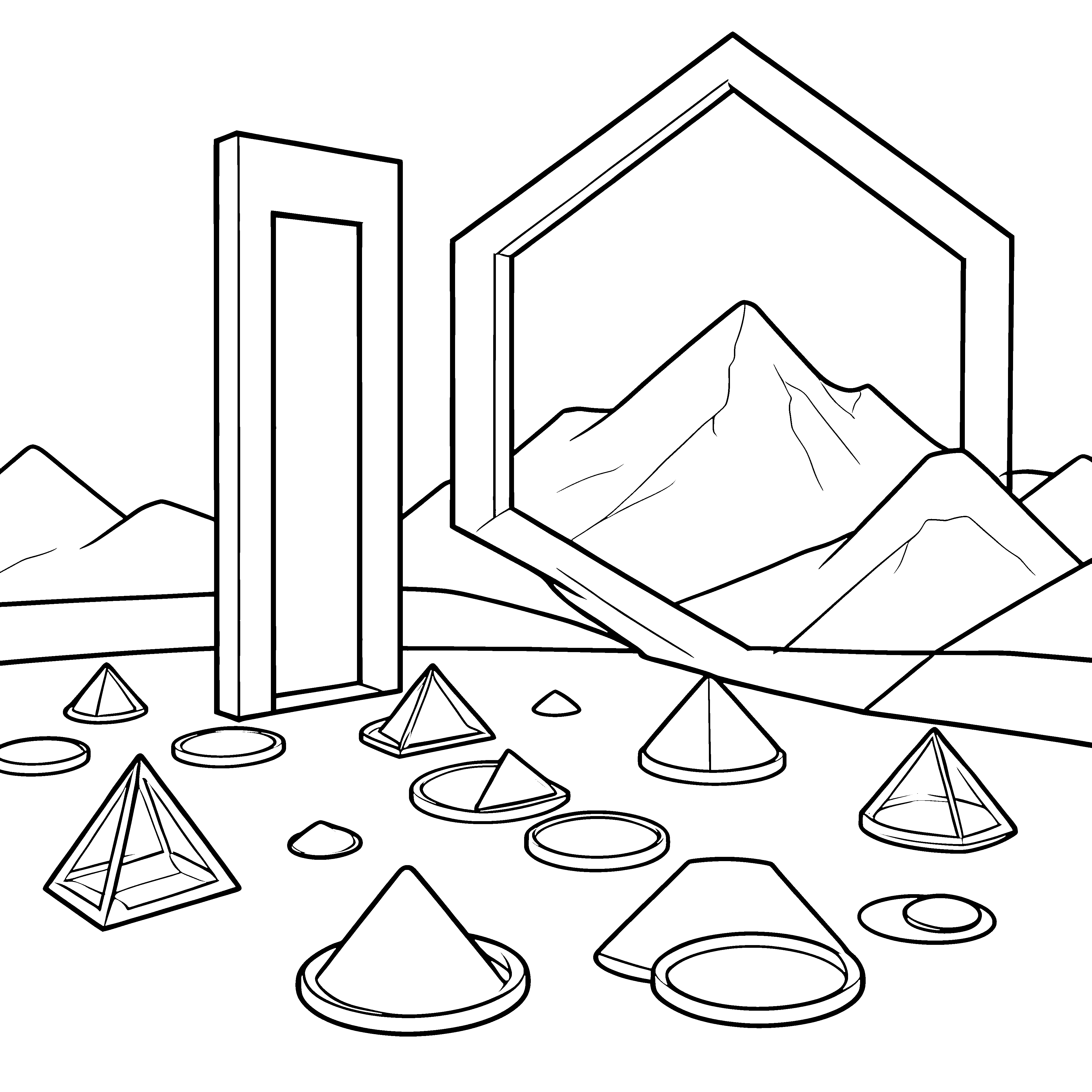 Magische Pyramiden und Kreise Bastelmotiv für junge Formforscher