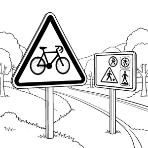Wichtige Verkehrszeichen mit Fahrrad-Malbild für mutige Straßenbegleiter