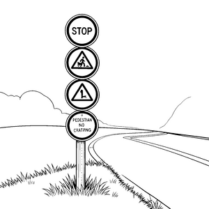 Diverse Verkehrszeichen mit Stoppschild Ausmalbild für malfreudige Straßenwärter