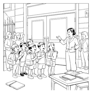 Freudige Schulkinder vor dem Tor Bastelmotiv für mutige Schulschüler