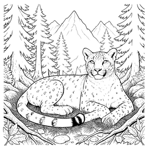 Entspannter Puma in den Bergen Bastelvorlage für Waldforscher