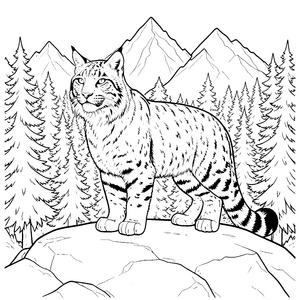 stolzer Luchs auf Felsblock Malbild für neugierige Bergsteiger