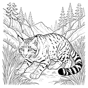 Majestätischer Luchs in Berglandschaft Malvorlage für Naturfreunde