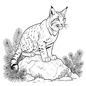Aufmerksamer Luchs auf Felsen Ausmalvorlage für kleine Waldbeobachter