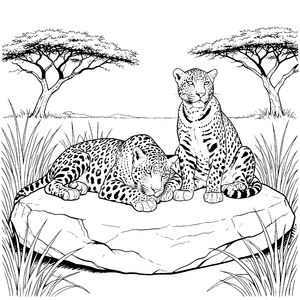 entspannte Leoparden auf Felsen Bastelvorlage für fröhliche Savannentiere