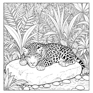 Ruhender Leopard auf Stein Malbild für Dschungelträumer