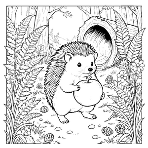 Niedlicher Igel mit Apfel Ausmalbild für malfreudige Waldtiere