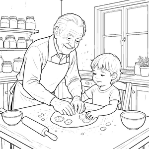 Herzlicher Opa beim Plätzchenbacken Ausmalbild für mutige Backhelfer