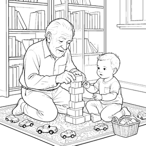 Herzlicher Opa beim Turmbauen Malbild für malfreudige Spielkameraden