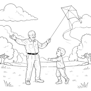 Abenteuerlicher Opa mit Drachen Ausmalbild für junge Wiesenfreunde