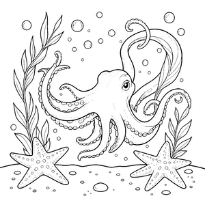 Riesiger Oktopus mit Seesternen Bastelmotiv für verträumte Meeresbewohner