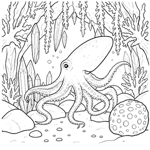 Faszinierender Oktopus zwischen Kristallen Bastelmotiv für junge Tiefseebewohner