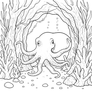 Majestätischer Oktopus in Korallen Bastelvorlage für kleine Meeresfreunde