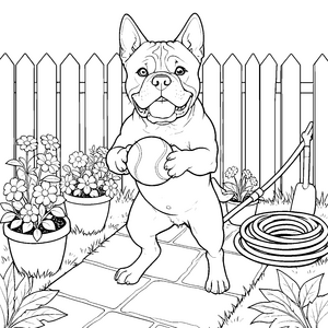 Fröhlicher Boxer mit Ball Malbild für kleine Gartenhelfer